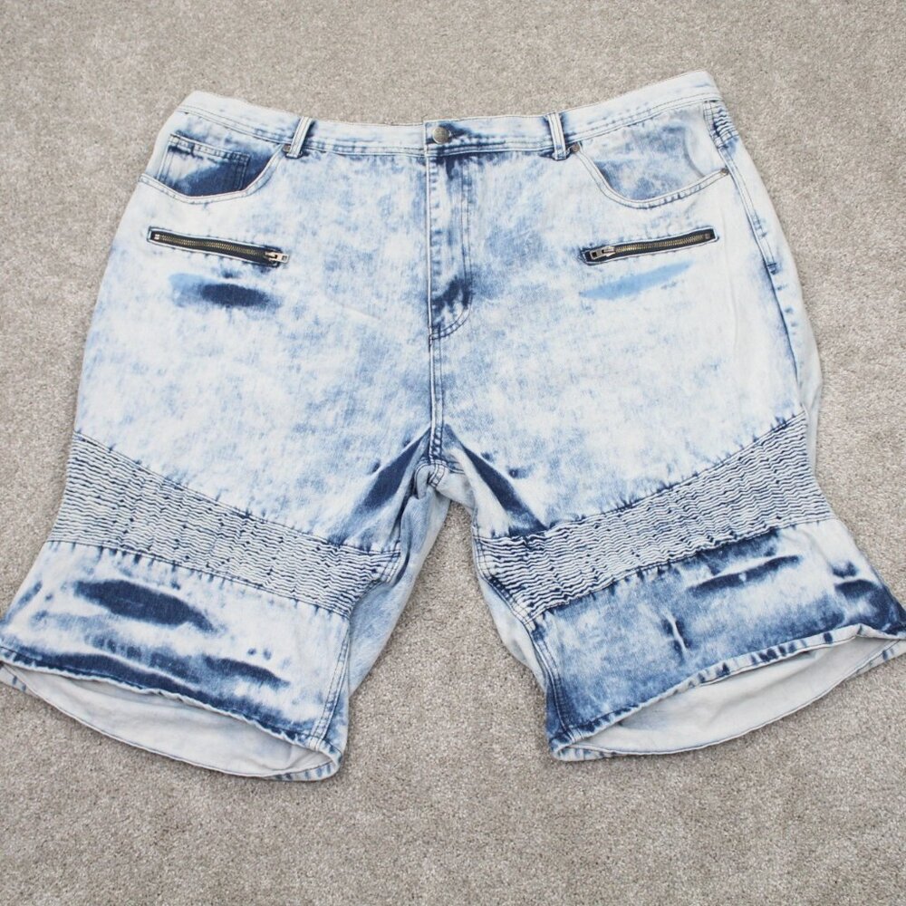 Riot Empire Jean Shorts Mens 50 Blue Acid Wash Baggy Denim Y2k Grunge 12" inseam